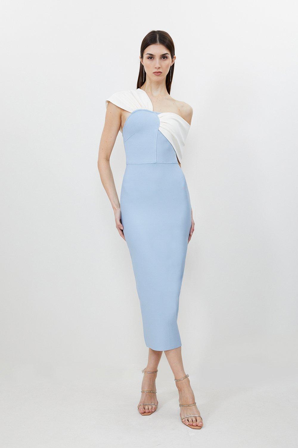 Figure Form Bandage Asymmetric Strap Knit Midi Dress | Karen Millen